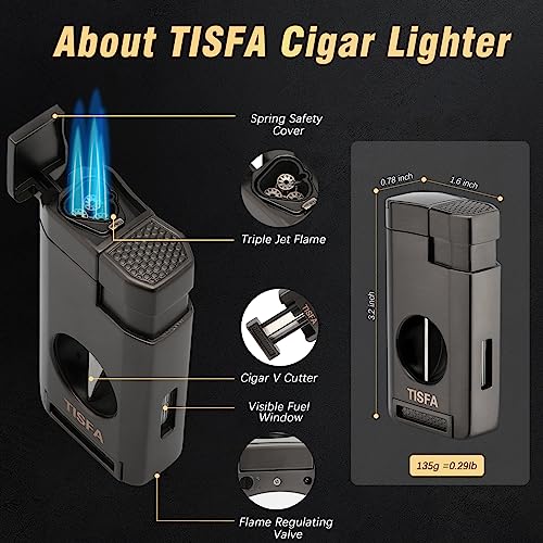 TISFA Cigar Humidor, Leather Cedar Wood Cigar Case with Cigar Lighter, V Cut Cigar Cutter, Cigar Holder 3 in 1, Portable Travel Cigar Humidor Box with Humidifier (Black) - Image 3