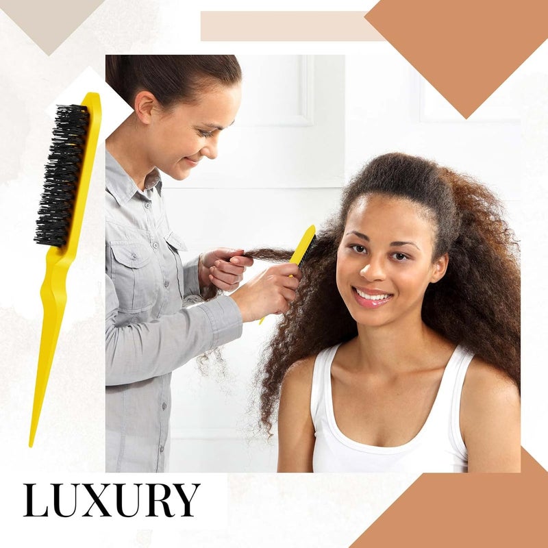 Geiserailie 3 Pcs Slick Back Hair Brush Set Bristle Brush Edge Control Teasing Comb for Women Black Hair(Yellow) - Image 3
