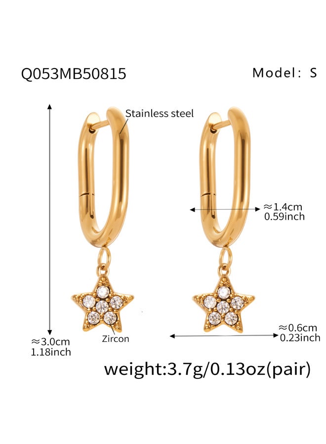 Mili High-quality Super Shiny Full Zirconium Five-pointed Star Pendant Ring Earrings Plated With 18k Real Gold Simple European And American Style elry