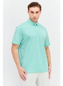 Greg Norman Men Sportswear Fit Stripe Short Sleeve Training Polo Shirt, Mint  - Image 1