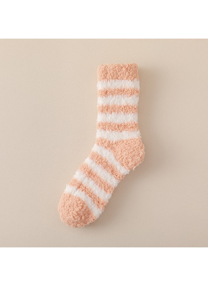 Generic - Striped Coral Fleece Socks Women Thick Warm Home Sleep Tangerine - Image 1