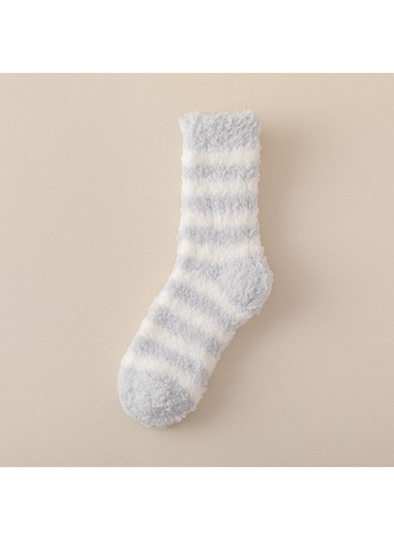 Generic - Striped Coral Fleece Socks Women Thick Warm Home Sleep Tangerine - Image 1