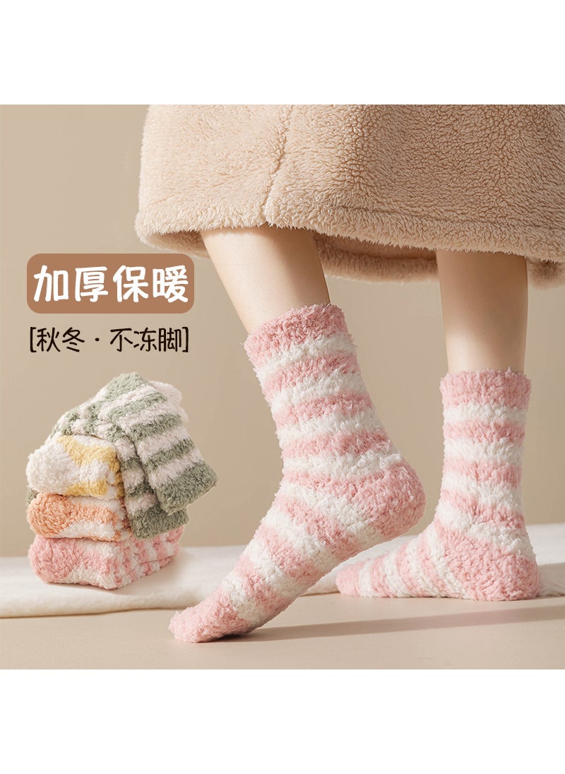 Generic - Striped Coral Fleece Socks Women Thick Warm Home Sleep Tangerine - Image 1