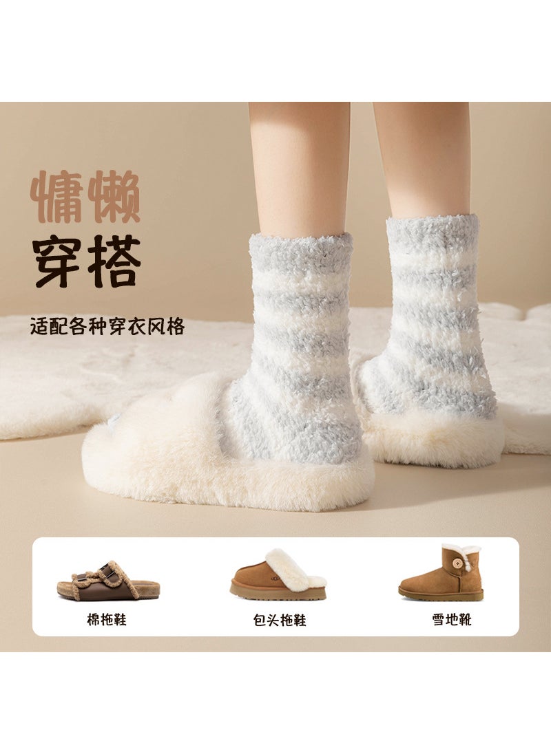 Generic - Striped Coral Fleece Socks Women Thick Warm Home Sleep Tangerine - Image 1