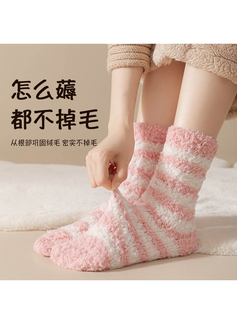 Generic - Striped Coral Fleece Socks Women Thick Warm Home Sleep Tangerine - Image 1