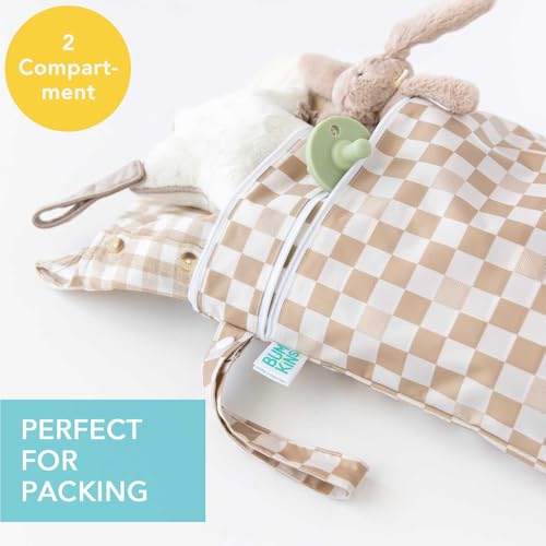 Bumkins Waterproof Wet Dry Bag for Baby Travel Swim Suit Cloth Diapers Pump Parts Pool Beach Gym Clothes Toiletry Hook to Stroller Daycare Zipper Reusable Wetdry Packing Pouch Beige Check - Image 3