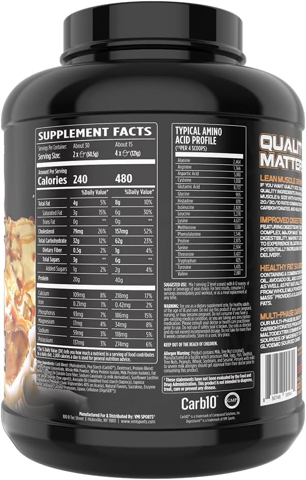 VMI Sports  Major Mass Lean Mass Gainer  Mass Gainer Protein Powder for Muscle Gain  Weight Gainer Protein Powder for Men  Weight Gainer for Women Apple Pie 4 Pounds - Image 4