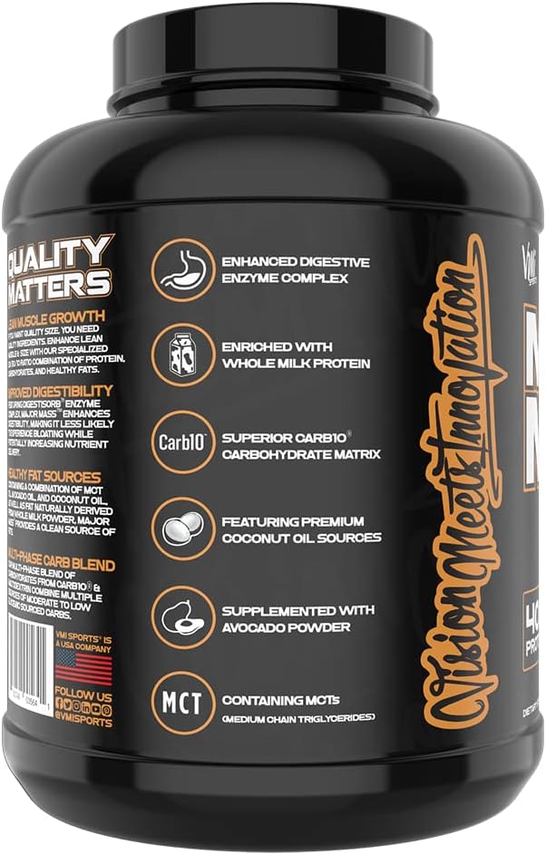 VMI Sports  Major Mass Lean Mass Gainer  Mass Gainer Protein Powder for Muscle Gain  Weight Gainer Protein Powder for Men  Weight Gainer for Women Apple Pie 4 Pounds - Image 2