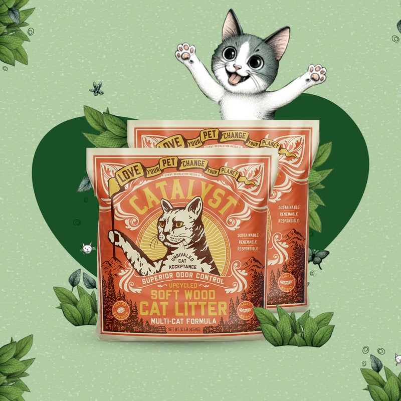 Catalyst Natural Soft Wood Cat Litter (2 Pack, 10lb Bags) - Superior Odor Control, Strong Clumping, Low Dust, and Biodegradable (10lb, Set of 2, Healthy Cat) - Image 1