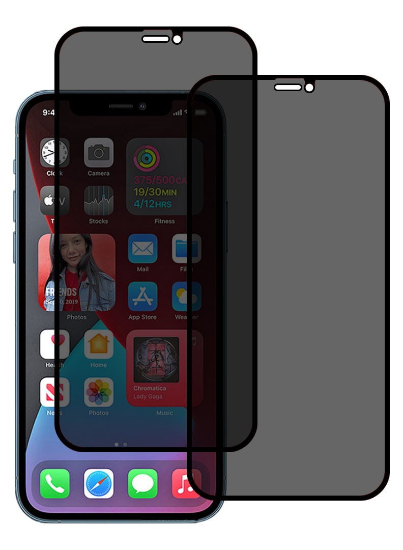 Theodor Pack of 2 Tempered Glass Screen Protector With 9H hardness For Apple iPhone 12 Pro Max 6.7 Privacy - Image 1