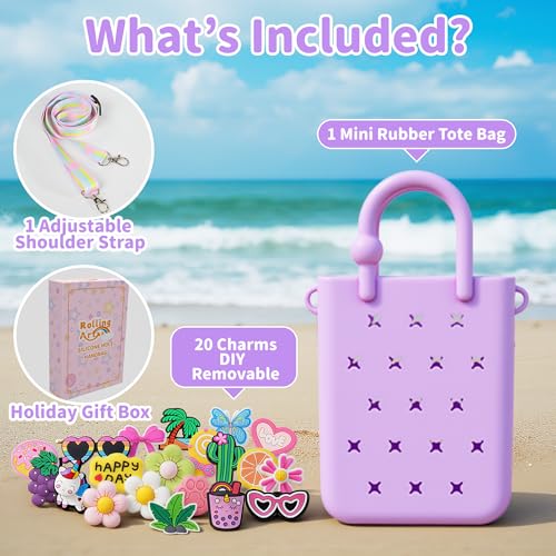 BestStone Silicone Mini Hole Handbag Toddler Purse with 20 Charms, Small Rubber Beach Bag With Adjustable Shoulder Strap, Mini Tote Bags for Little Girls and Woman Birthday Gift(Pink) - Image 4