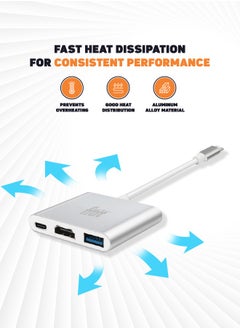 FITIT FITITI Type C Hub 3-in-1 Metalic body Hub, With 1X HDMI, 1X Type C, 1X USB Type A, Grey  - Image 4