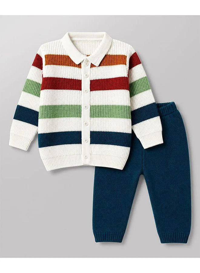 Babyhug Babyhug Knit Full Sleeves Striped Sweater Set - Multicolor