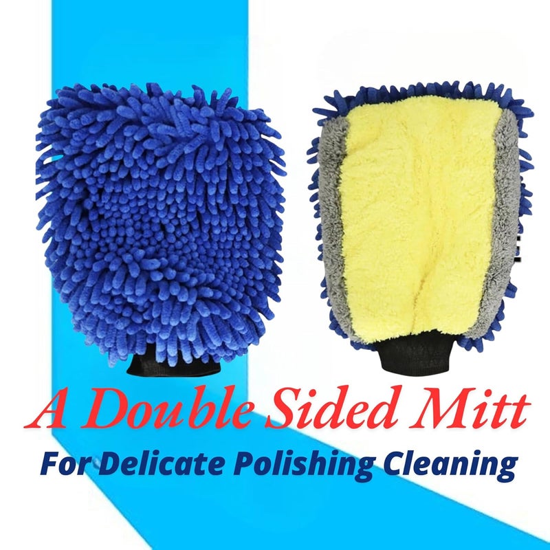 MA-FRA Mafra Professional Double Face 2in1 Dual Action Premium Microfiber Car Wash Mitt Glove for Cleaning | Easy to Rinse, Scratch Free, Super Absorbent - Body & Glass Effective Wash (30x20cm) - Image 2