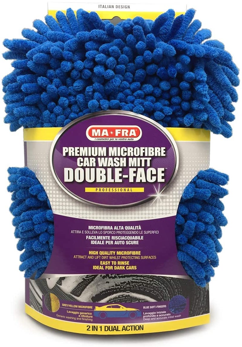 MA-FRA Mafra Professional Double Face 2in1 Dual Action Premium Microfiber Car Wash Mitt Glove for Cleaning | Easy to Rinse, Scratch Free, Super Absorbent - Body & Glass Effective Wash (30x20cm) - Image 1