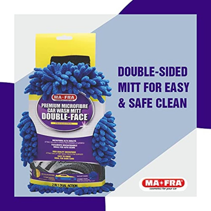 MA-FRA Mafra Professional Double Face 2in1 Dual Action Premium Microfiber Car Wash Mitt Glove for Cleaning | Easy to Rinse, Scratch Free, Super Absorbent - Body & Glass Effective Wash (30x20cm) - Image 5