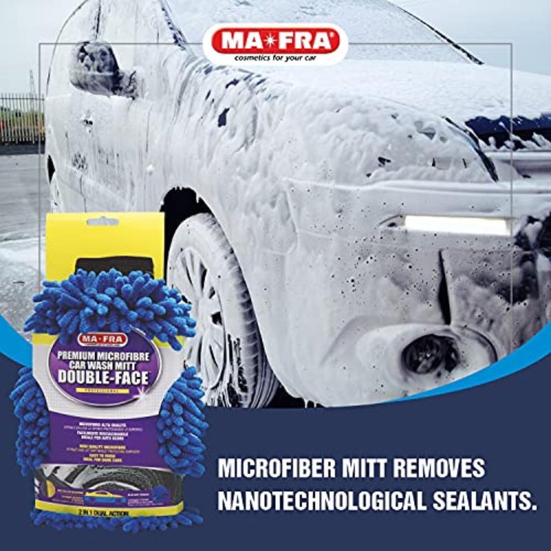 MA-FRA Mafra Professional Double Face 2in1 Dual Action Premium Microfiber Car Wash Mitt Glove for Cleaning | Easy to Rinse, Scratch Free, Super Absorbent - Body & Glass Effective Wash (30x20cm) - Image 3