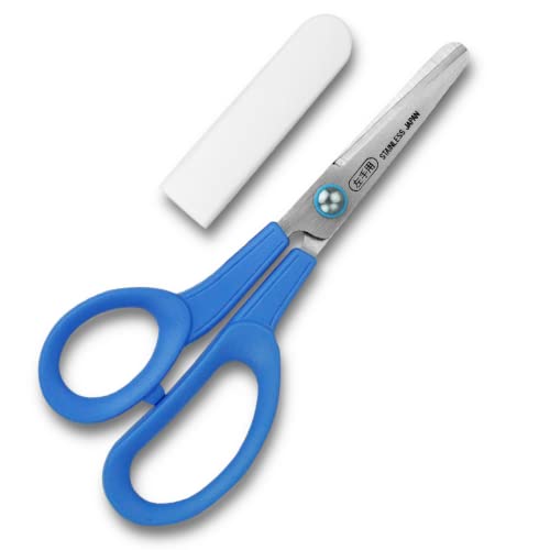 CANARY Left Handed Kids Scissors 6" for Age 6-8 Lefty Child, Safe Blunt Tip with Blade Cover, Made in JAPAN, Safety Elementary School Scissors, Blue - Image 1