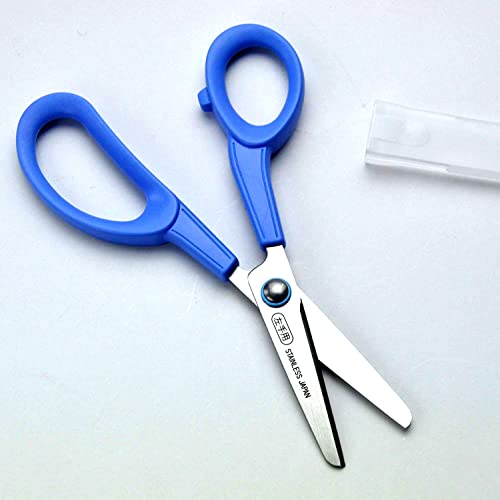 CANARY Left Handed Kids Scissors 6" for Age 6-8 Lefty Child, Safe Blunt Tip with Blade Cover, Made in JAPAN, Safety Elementary School Scissors, Blue - Image 4