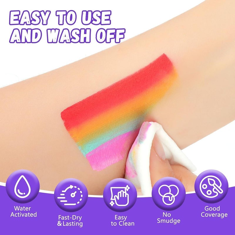 Face Painting Kit for Kids, Split Cake Water Activated Face Paint Palette, Body Paint for Adults, Non Toxic Makeup Professional for Cosplay,Parties, Birthdays - Image 3