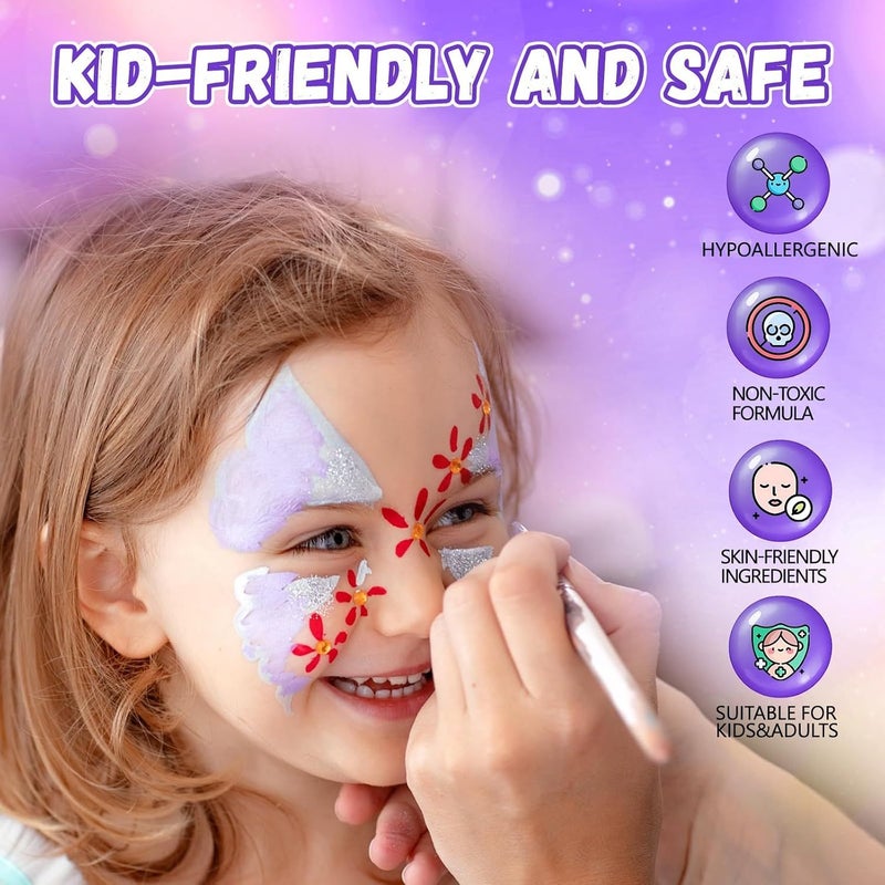 Face Painting Kit for Kids, Split Cake Water Activated Face Paint Palette, Body Paint for Adults, Non Toxic Makeup Professional for Cosplay,Parties, Birthdays - Image 2