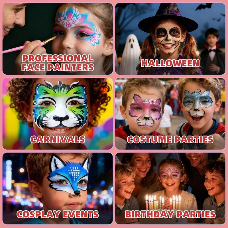 Face Painting Kit for Kids, Split Cake Water Activated Face Paint Palette, Body Paint for Adults, Non Toxic Makeup Professional for Cosplay,Parties, Birthdays - Image 4
