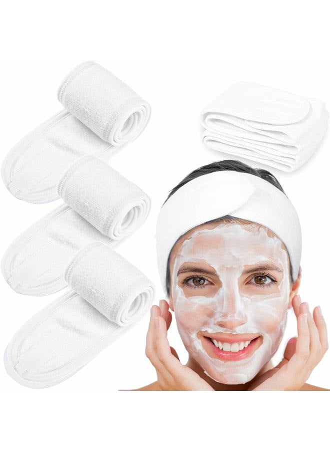 Whaline Spa Facial Headband Head Wrap Terry Cloth Headband 4 Counts Stretch Towel for Bath, Makeup and Sport (White) - Image 1