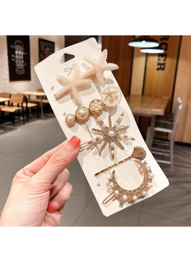ANNACREATIONS - 5 Piece Korean Style Pearl Metal Hair Clips Plastic Pearl Barrettes Hairpin For Women & Girls(White) - Image 1