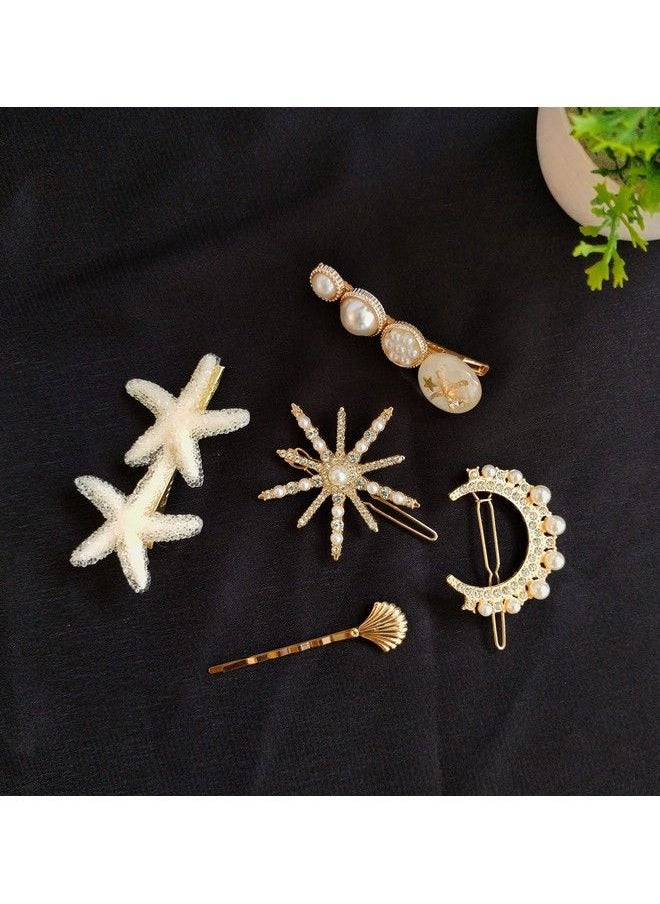 ANNACREATIONS - 5 Piece Korean Style Pearl Metal Hair Clips Plastic Pearl Barrettes Hairpin For Women & Girls(White) - Image 1