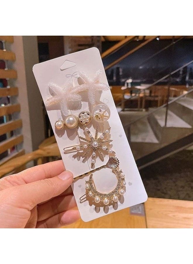 ANNACREATIONS - 5 Piece Korean Style Pearl Metal Hair Clips Plastic Pearl Barrettes Hairpin For Women & Girls(White) - Image 1