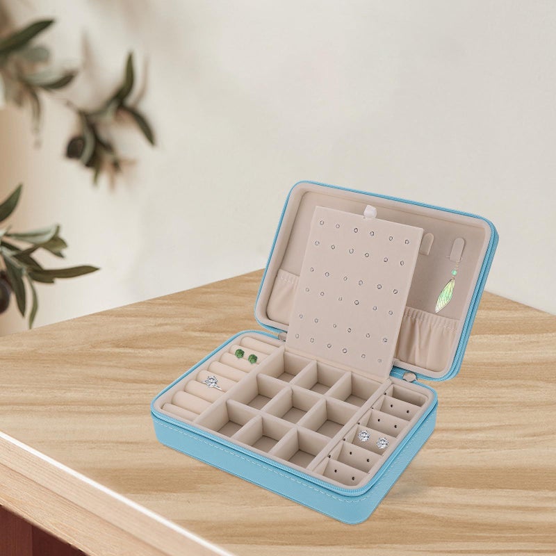 Light Blue SUPVOX Portable Jewelry Storage Case Travel Organizer with Zipper for Rings Earrings - Image 5