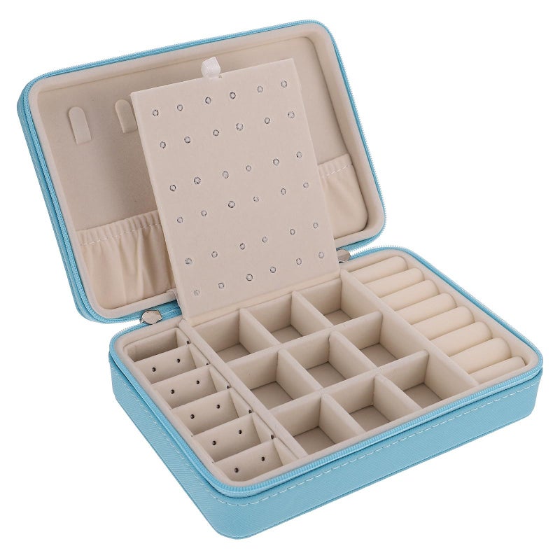 Light Blue SUPVOX Portable Jewelry Storage Case Travel Organizer with Zipper for Rings Earrings - Image 2