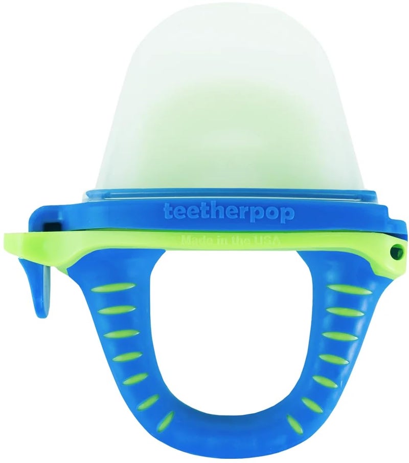 Teetherpop Fillable Silicone Teether for Babies – Breastmilk Popsicle Molds for Teething with Spill-Proof Sippy Slits – Freezable Baby Teethers for Liquids & Purées - Cooling Teething Relief -BlueLime - Image 1