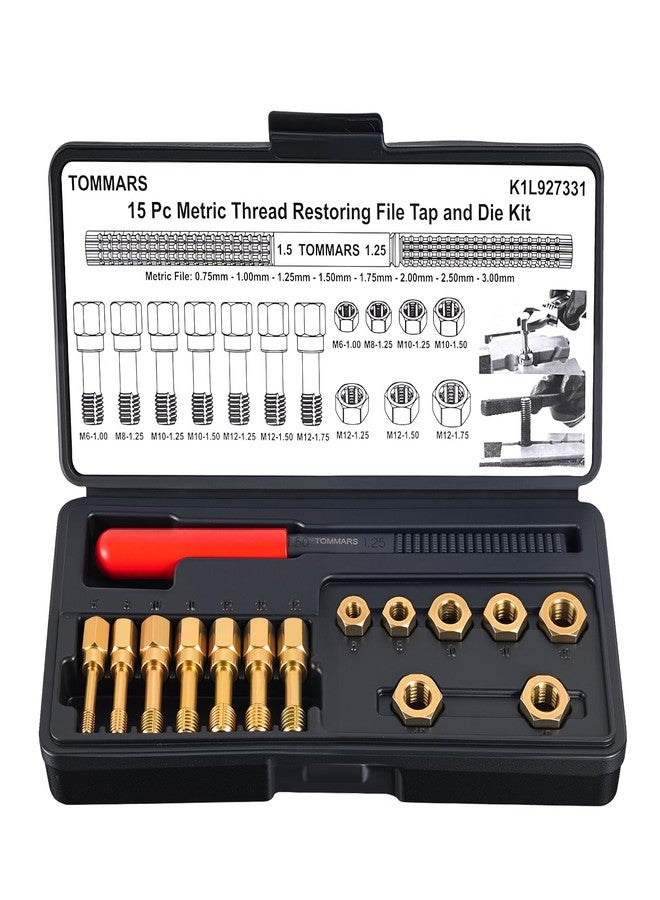 TOMMARS 15-Piece Metric Thread Chaser Set, M6 M8 M10 M12 Thread Restorer Tool Rethreading Repair Kit - Image 1