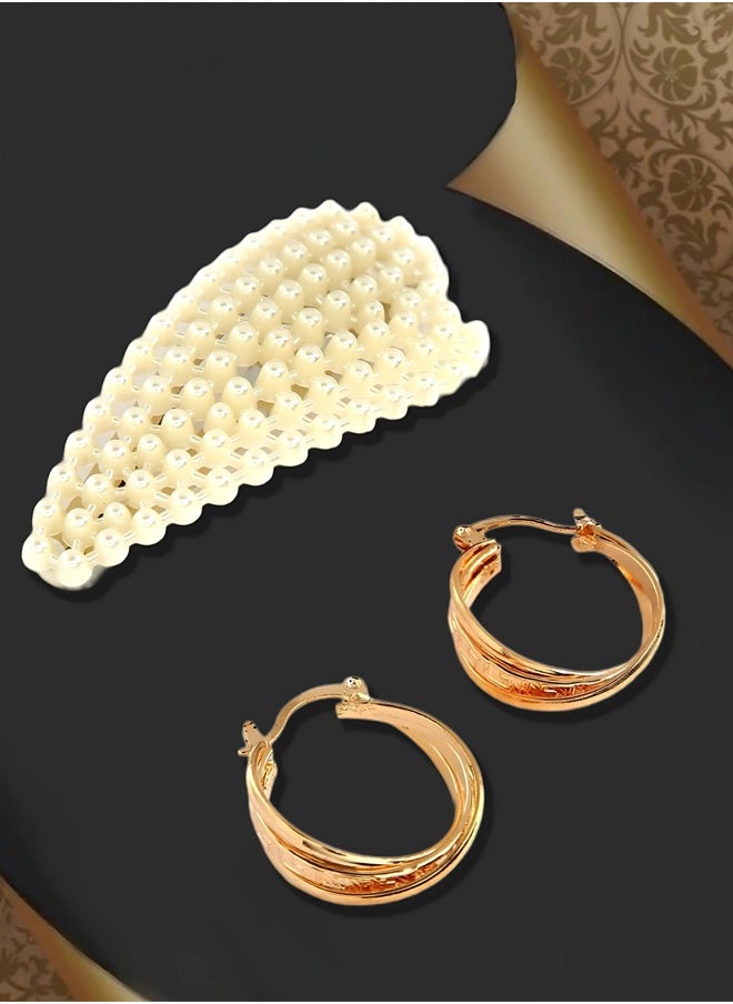 Just Peachy Just Peachy Women?s Gold-Toned Contemporary Earring Combo ? Studs & Clip-On Earrings Set, Elegant Modern Design, Versatile Gold Finish, Ideal for Any Occasion, Comfortable Fit for Non-Pierced Ears  - Image 3