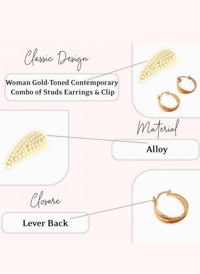 Just Peachy Just Peachy Women?s Gold-Toned Contemporary Earring Combo ? Studs & Clip-On Earrings Set, Elegant Modern Design, Versatile Gold Finish, Ideal for Any Occasion, Comfortable Fit for Non-Pierced Ears  - Image 4