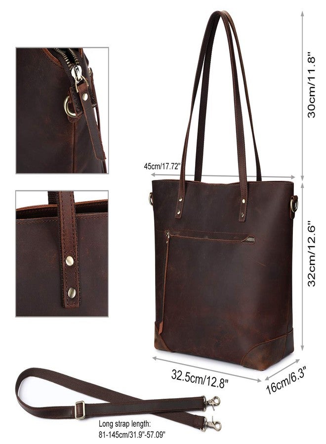 S-ZONE Vintage Genuine Leather Shoulder Bag Work Totes for Women Purse Handbag with Back Zipper Pocket Large - Image 5