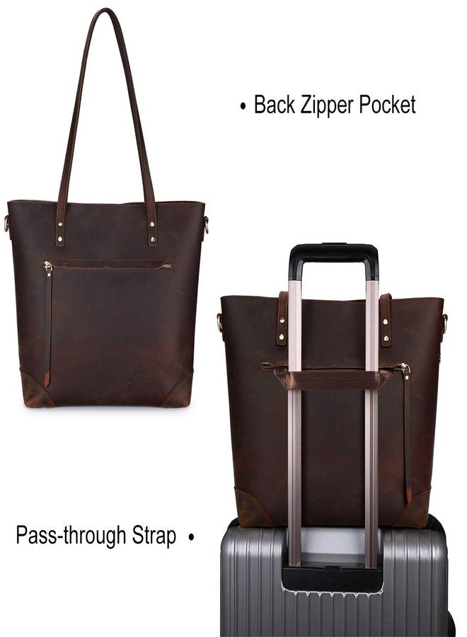 S-ZONE Vintage Genuine Leather Shoulder Bag Work Totes for Women Purse Handbag with Back Zipper Pocket Large - Image 3