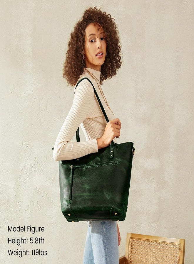 S-ZONE Vintage Genuine Leather Shoulder Bag Work Totes for Women Purse Handbag with Back Zipper Pocket Large - Image 2