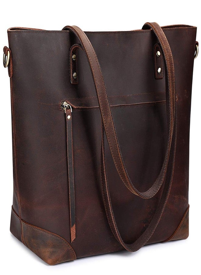 S-ZONE Vintage Genuine Leather Shoulder Bag Work Totes for Women Purse Handbag with Back Zipper Pocket Large - Image 1