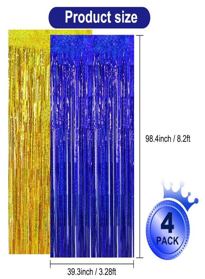 BEISHIDA 4 Pcs Blue and Gold Party Streamers Fringe Foil Curtain Backdrop Tinsel Background Party Decoration for Door Wall Graduation Birthday Wedding Anniversary Party Decoration(3.28 Ft x 8.2 Ft) - Image 2