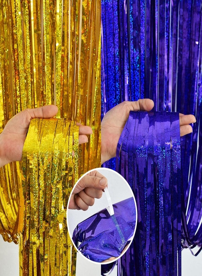 BEISHIDA 4 Pcs Blue and Gold Party Streamers Fringe Foil Curtain Backdrop Tinsel Background Party Decoration for Door Wall Graduation Birthday Wedding Anniversary Party Decoration(3.28 Ft x 8.2 Ft) - Image 3