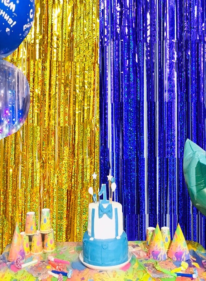 BEISHIDA 4 Pcs Blue and Gold Party Streamers Fringe Foil Curtain Backdrop Tinsel Background Party Decoration for Door Wall Graduation Birthday Wedding Anniversary Party Decoration(3.28 Ft x 8.2 Ft) - Image 5