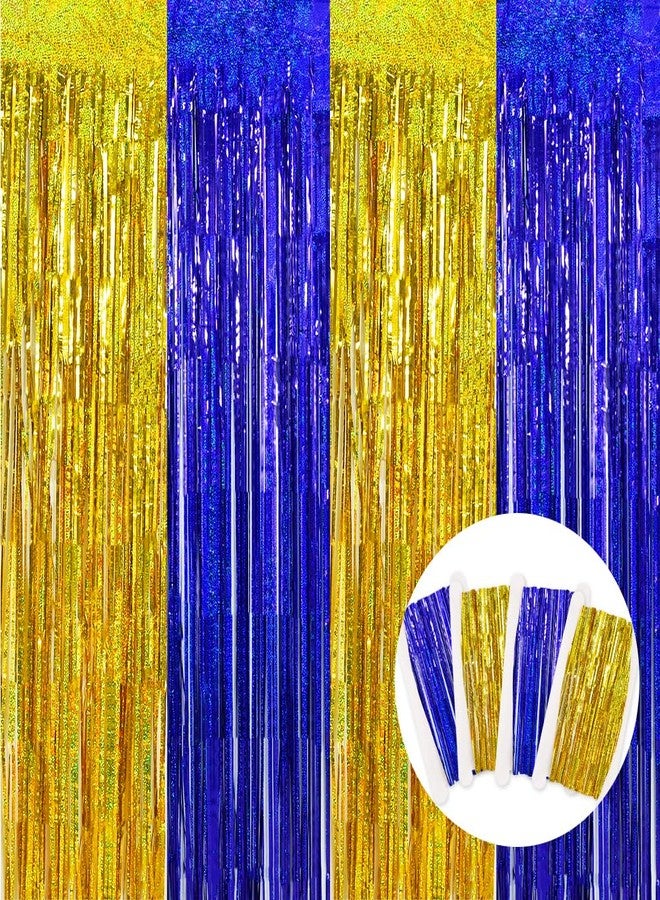 BEISHIDA 4 Pcs Blue and Gold Party Streamers Fringe Foil Curtain Backdrop Tinsel Background Party Decoration for Door Wall Graduation Birthday Wedding Anniversary Party Decoration(3.28 Ft x 8.2 Ft) - Image 1