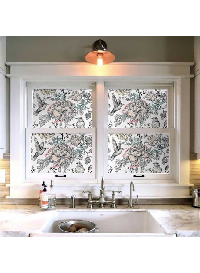 MuralPeel ورق جدران قابل للإزالة ذات تصميم زهور الطائر الطنان بالأبيض والأسود - Image 4