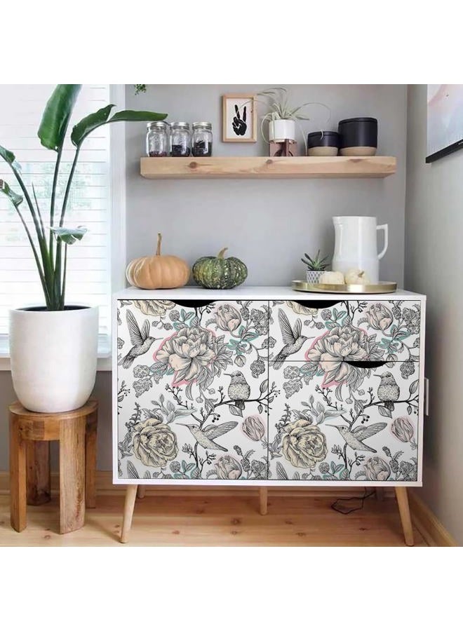 MuralPeel ورق جدران قابل للإزالة ذات تصميم زهور الطائر الطنان بالأبيض والأسود - Image 5