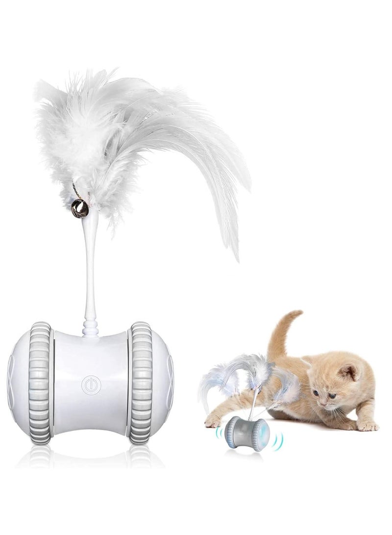 Automatic Cat Feather Toy, Indoor Interactive Electronic Pet Toy with Feather and Bell, 360° Rotating Ball Colorful Light Cat Toy for Cat/Mouse/Kitten Hunting Exercise, Grey - Image 1