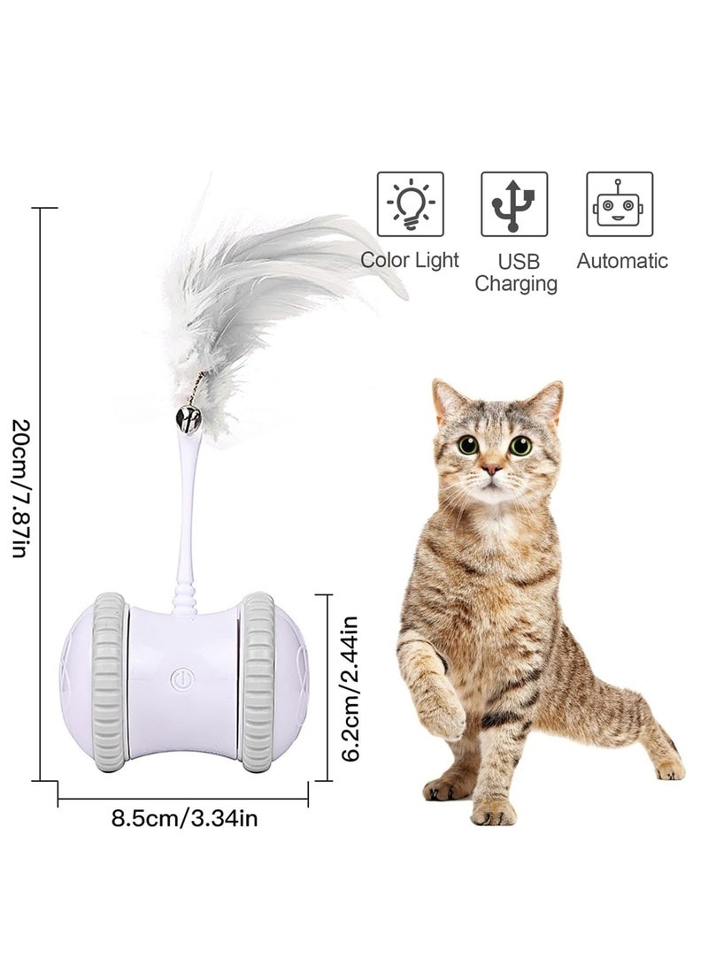 Automatic Cat Feather Toy, Indoor Interactive Electronic Pet Toy with Feather and Bell, 360° Rotating Ball Colorful Light Cat Toy for Cat/Mouse/Kitten Hunting Exercise, Grey - Image 4