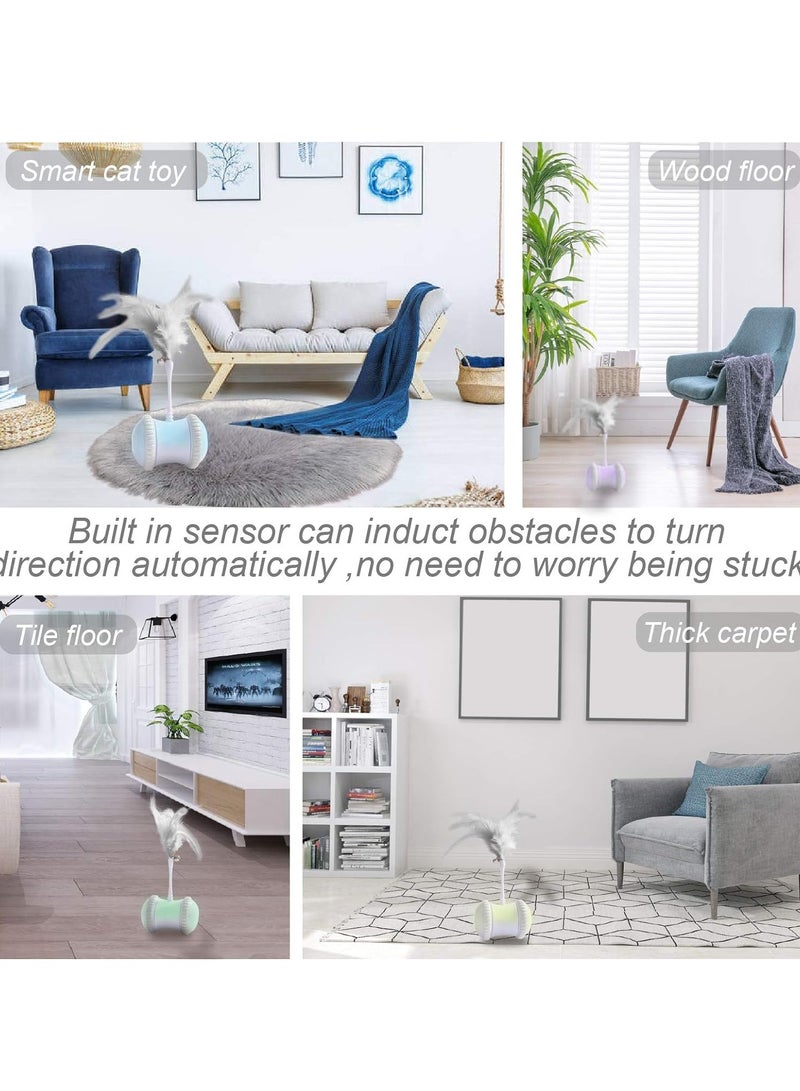 Automatic Cat Feather Toy, Indoor Interactive Electronic Pet Toy with Feather and Bell, 360° Rotating Ball Colorful Light Cat Toy for Cat/Mouse/Kitten Hunting Exercise, Grey - Image 5