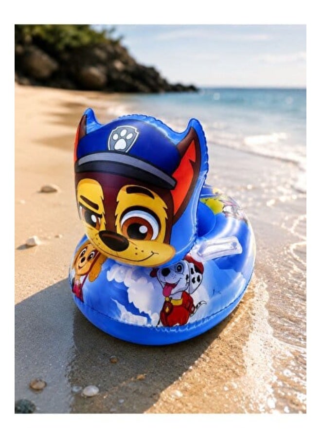 Inflatable swimming float for babies and toddlers with leg holes and a backrest – blue cartoon design. - Image 2